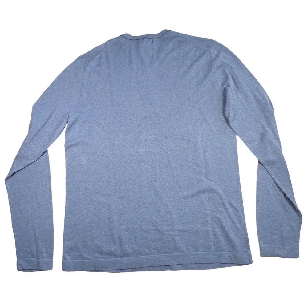 Banana Republic Sweater Mens L Blue Luxe Blend V Neck Cotton Linen Silk Pullover